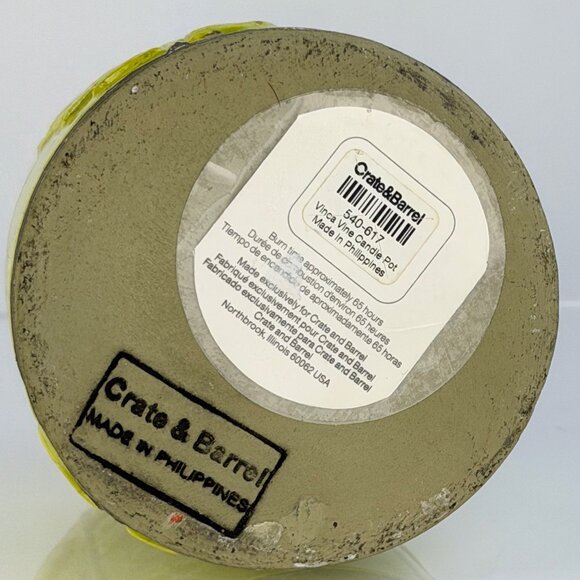 Crate & Barrel Vinca Vine Yellow Pottery Candle Pot 65 Hr Burn - Picture 6 of 7